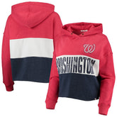 Washington Nationals Women's Lizzy Cropped Pullover Hoodie Heathered Red/Heathered Navy