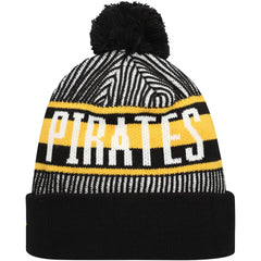 Pittsburgh Pirates Striped Cuffed Knit Hat with Pom Black