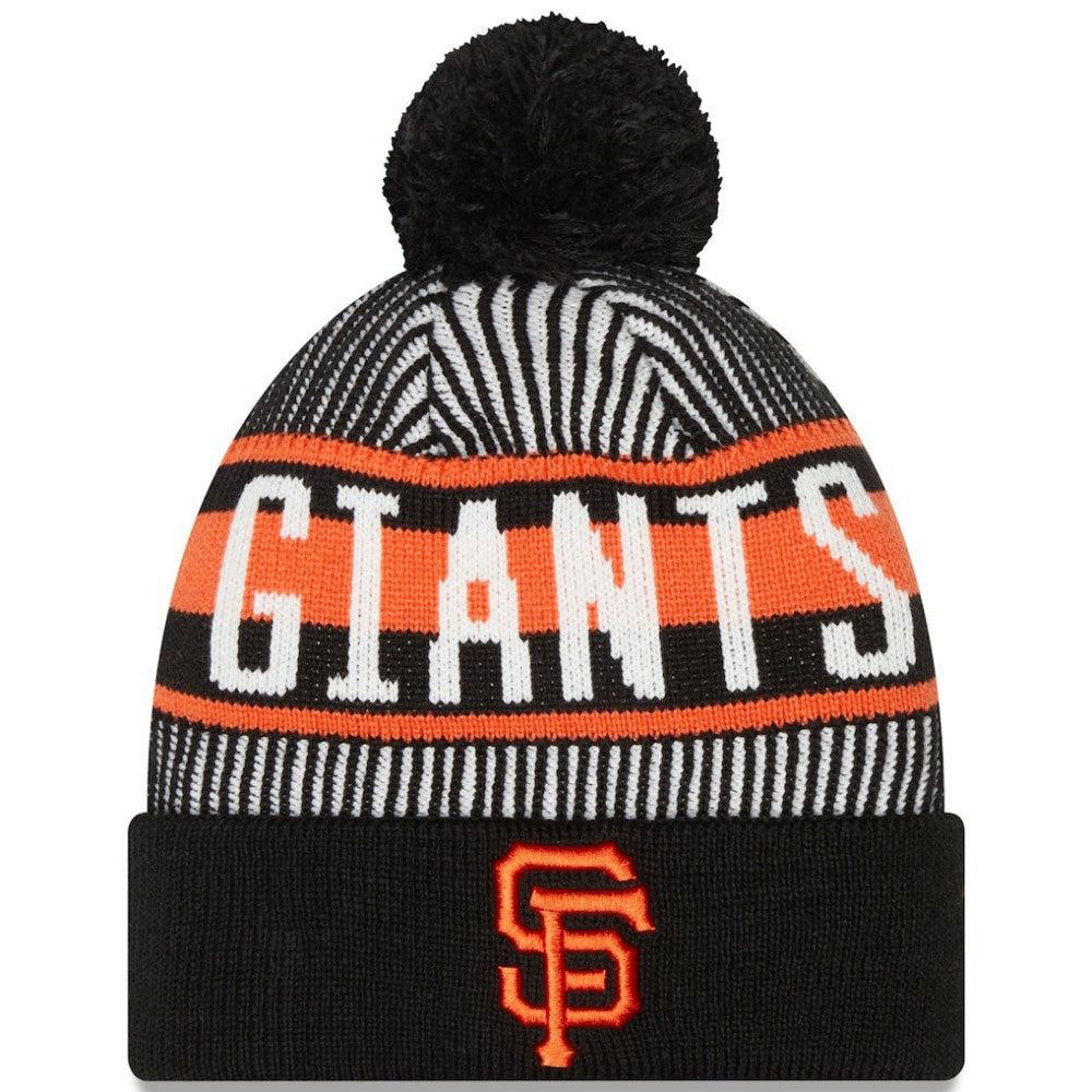 San Francisco Giants Striped Cuffed Knit Hat with Pom Black