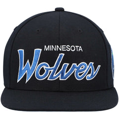 Minnesota Timberwolves Hardwood Classics Script 2.0 Snapback Hat - Black for sale