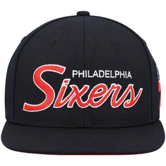 Philadelphia 76ers Hardwood Classics Script 2.0 Snapback Hat - Black for sale