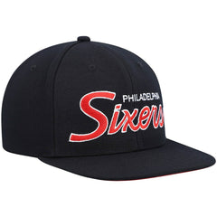 Philadelphia 76ers Hardwood Classics Script 2.0 Snapback Hat - Black for sale