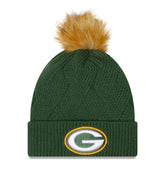 Green Bay Packers New Era Women's Snowy Cuffed Knit Hat with Pom - Green discount