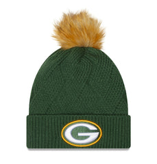 Green Bay Packers New Era Women's Snowy Cuffed Knit Hat with Pom - Green discount