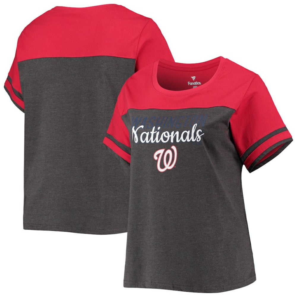 Washington Nationals Women's Plus Size Colorblock T-Shirt Heathered Charcoal/Red