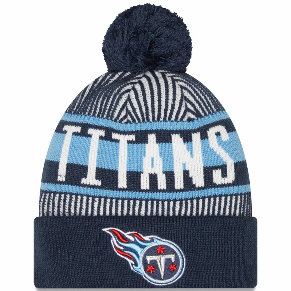 Tennessee Titans New Era Striped Cuffed Knit Hat with Pom - Navy cheap