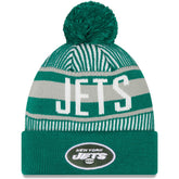 New York Jets New Era Striped Cuffed Knit Hat with Pom - Green discount