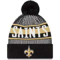 New Orleans Saints New Era Striped Cuffed Knit Hat with Pom - Black for sale