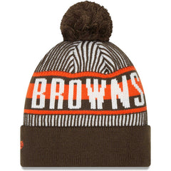 Cleveland Browns New Era Striped Cuffed Knit Hat with Pom - Brown for sale