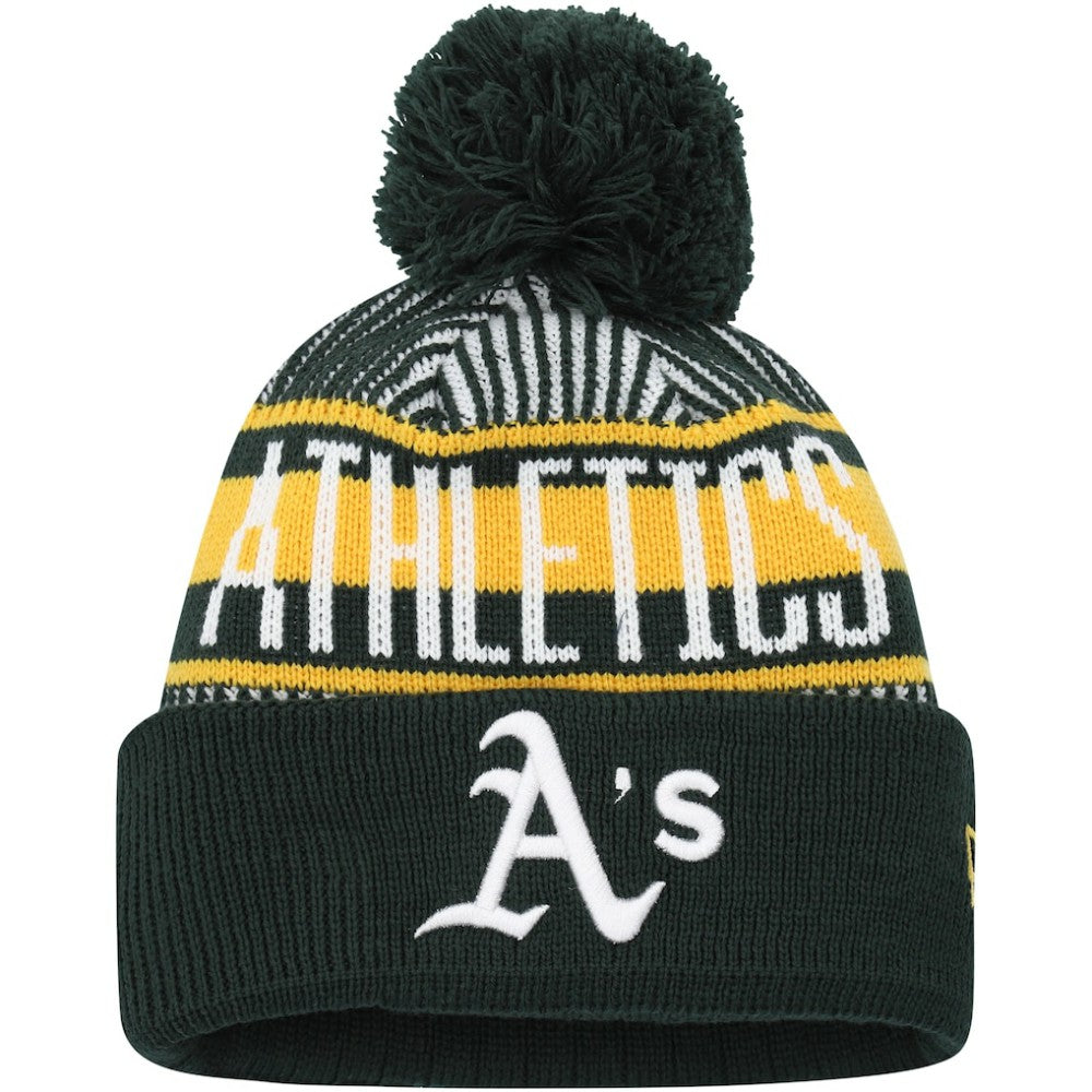 Athletics Youth Striped Cuffed Knit Hat with Pom Green