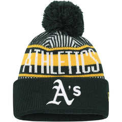 Athletics Youth Striped Cuffed Knit Hat with Pom Green