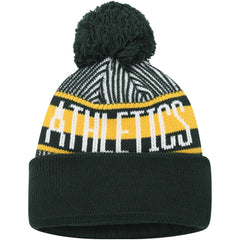 Athletics Youth Striped Cuffed Knit Hat with Pom Green