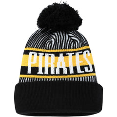 Pittsburgh Pirates Youth Striped Cuffed Knit Hat with Pom Black