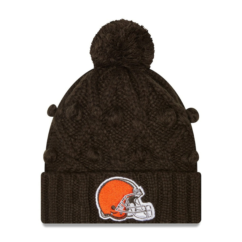Cleveland Browns New Era Girls Youth Toasty Cuffed Knit Hat with Pom - Brown on sale