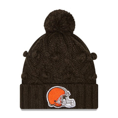 Cleveland Browns New Era Girls Youth Toasty Cuffed Knit Hat with Pom - Brown on sale