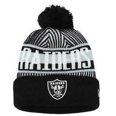 Las Vegas Raiders New Era Youth Striped Cuffed Knit Hat with Pom - Black outlet