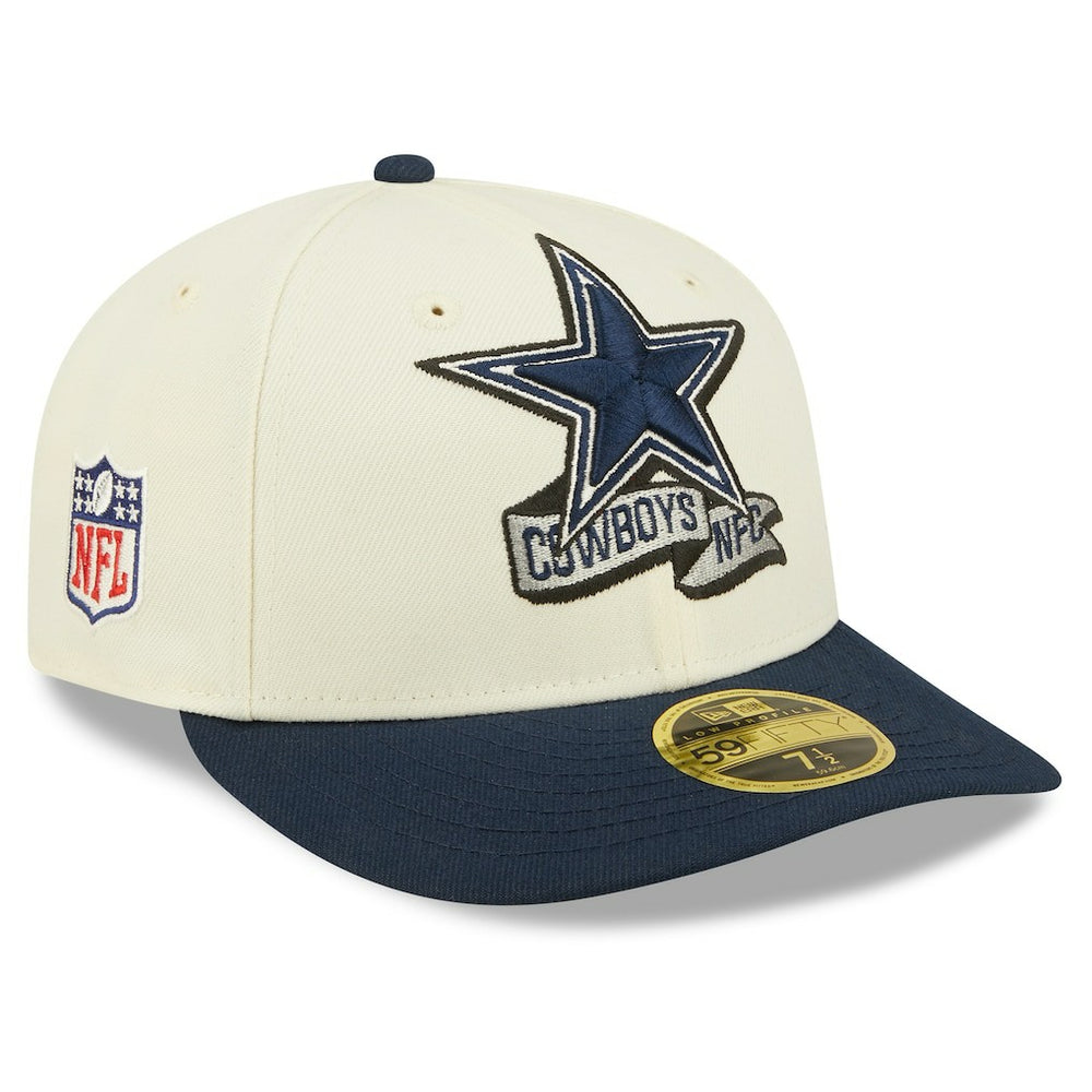 Dallas Cowboys New Era 2022 Sideline Low Profile 59FIFTY Fitted Hat - Cream/Navy for sale