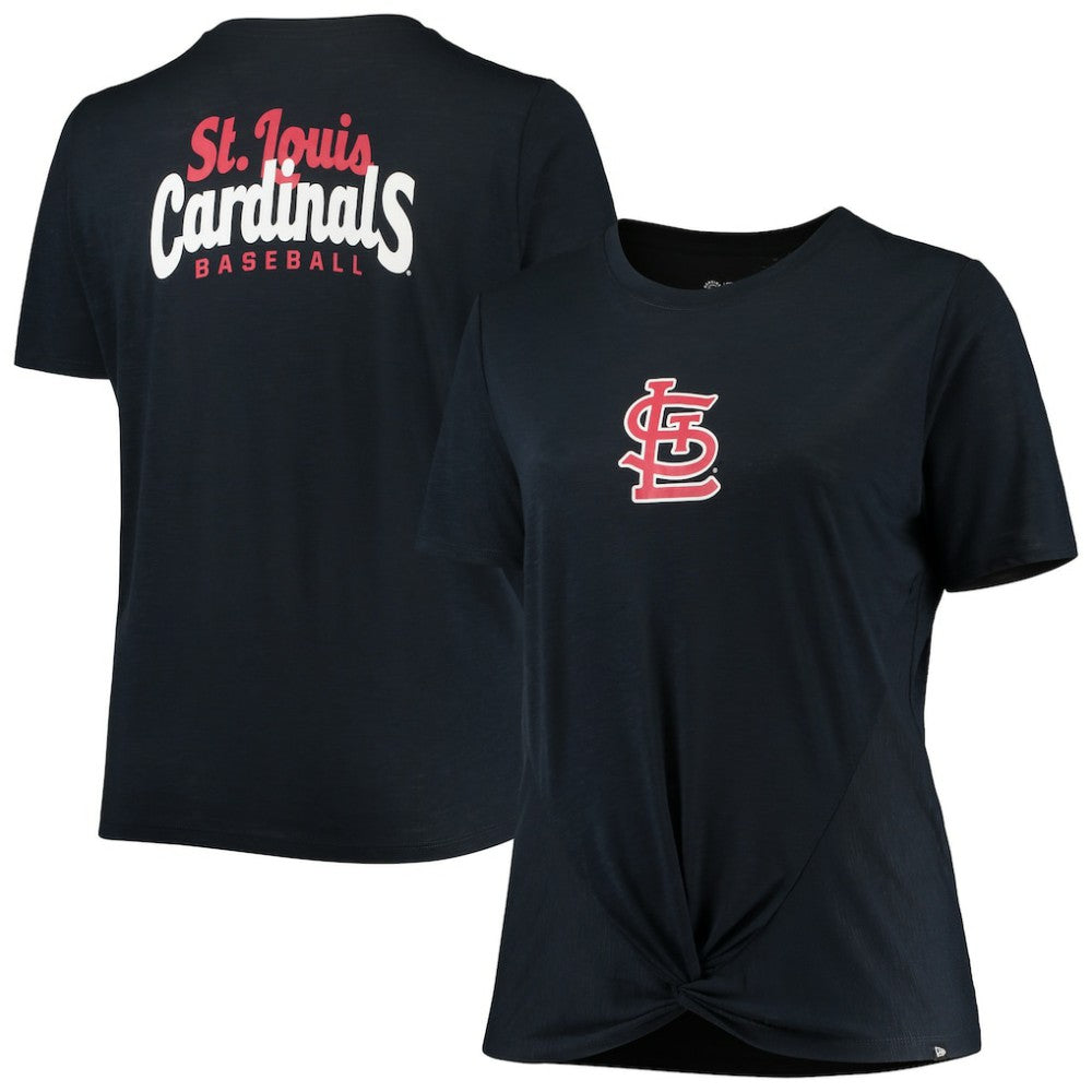 St. Louis Cardinals Women's Plus Size 2-Hit Front Knot T-Shirt Navy