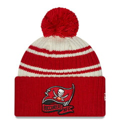 Tampa Bay Buccaneers New Era 2022 Sideline Sport Cuffed Pom Knit Hat - Cream/Red outlet