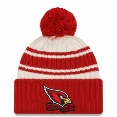 Arizona Cardinals New Era 2022 Sideline Sport Cuffed Pom Knit Hat - Cream/Cardinal outlet