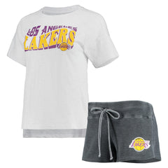 Los Angeles Lakers Concepts Sport Women's Resurgence Slub Burnout Raglan Top & Shorts Sleep Set - Charcoal/White cheap