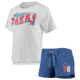 Philadelphia 76ers Concepts Sport Women's Resurgence Slub Burnout Raglan Top & Shorts Sleep Set - Royal/White cheap