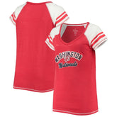 Washington Nationals Soft as a Grape Women's Curvy Color Block Tri-Blend Raglan V-Neck T-Shirt Red
