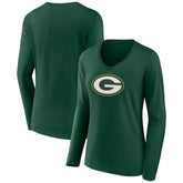 Green Bay Packers Women's Primary Team Logo Long Sleeve V-Neck T-Shirt - Green sale