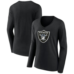 Las Vegas Raiders Women's Primary Team Logo Long Sleeve V-Neck T-Shirt - Black sale