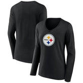 Pittsburgh Steelers Women's Primary Team Logo Long Sleeve V-Neck T-Shirt - Black cheap