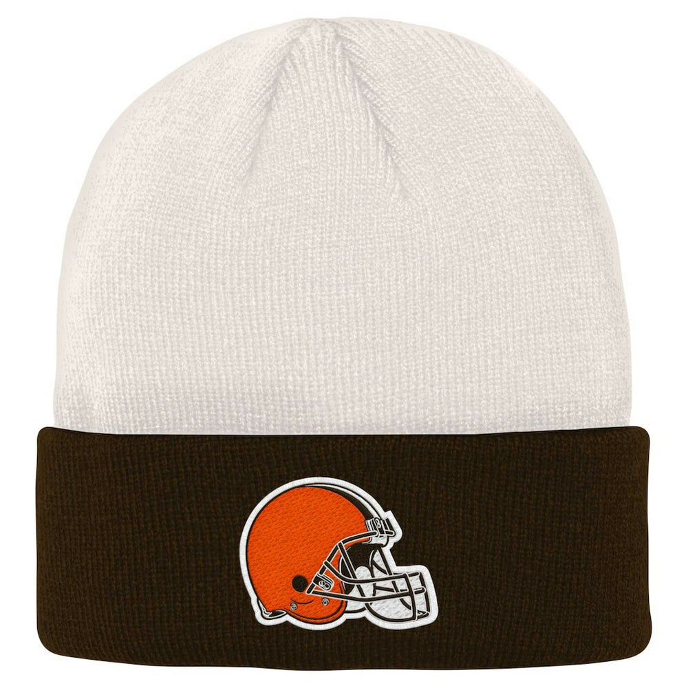 Cleveland Browns Youth Bone Cuffed Knit Hat - Cream/Brown cheap