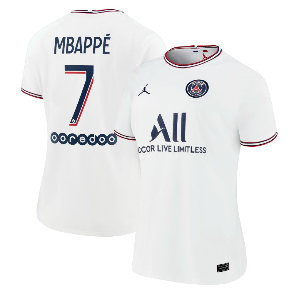 Kylian Mbappé Paris Saint-Germain Jordan Brand Women's 2021/22 Fourth Replica Jersey - White on sale