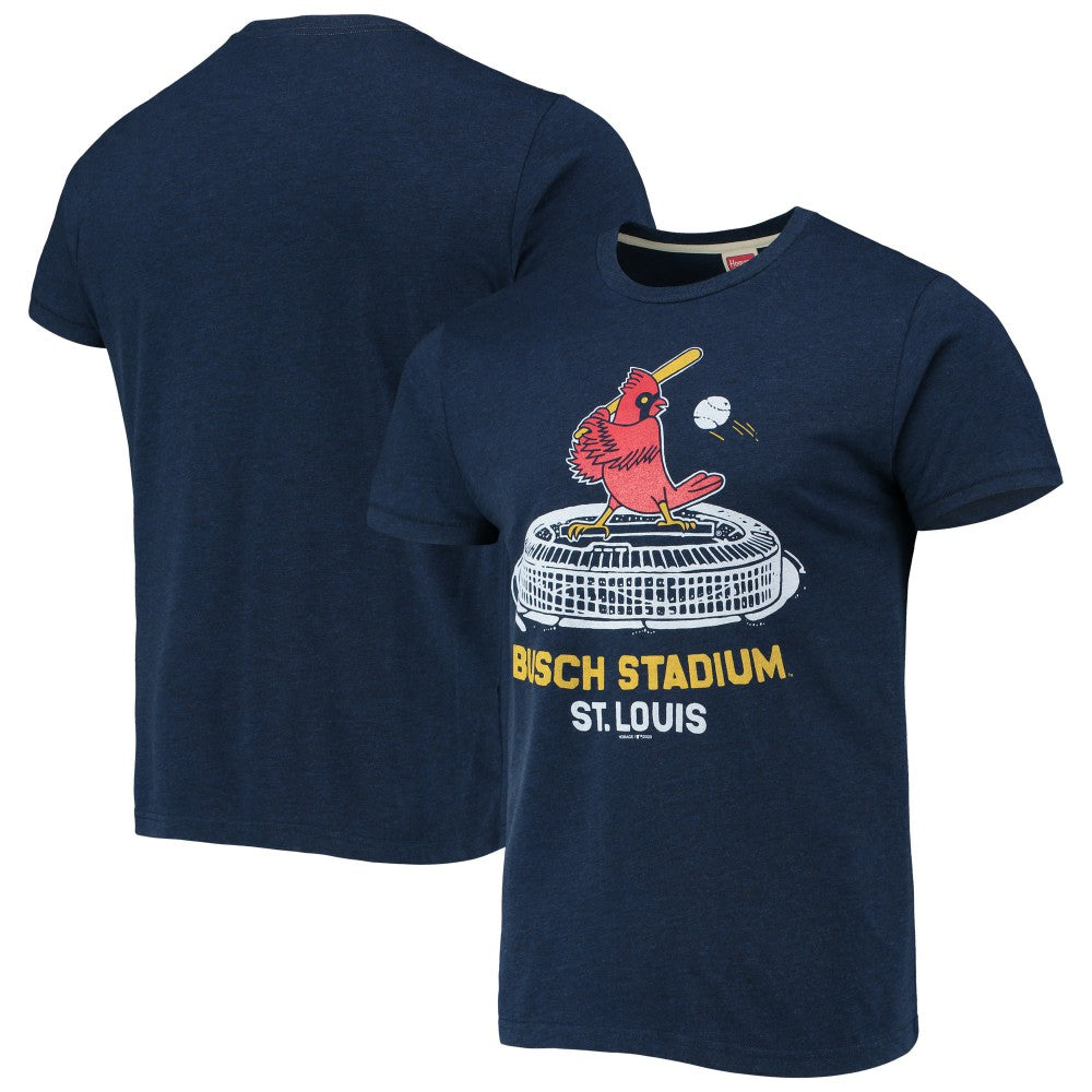 St. Louis Cardinals Homage Busch Stadium Tri-Blend T-Shirt Navy
