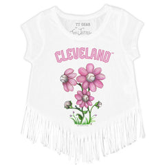 Cleveland Guardians Tiny Turnip Girls Youth Blooming Baseballs Fringe T-Shirt White