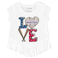 Texas Rangers Tiny Turnip Girls Youth Baseball Love Fringe T-Shirt White