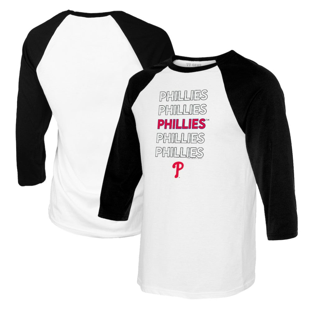 Philadelphia Phillies Tiny Turnip Women's Stacked 3/4-Sleeve Raglan T-Shirt White/Black