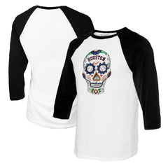 Houston Astros Tiny Turnip Women's Sugar Skull 3/4-Sleeve Raglan T-Shirt White/Black