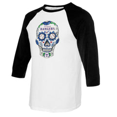 Texas Rangers Tiny Turnip Women's Sugar Skull 3/4-Sleeve Raglan T-Shirt White/Black