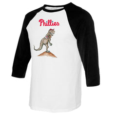 Philadelphia Phillies Tiny Turnip Youth TT Rex Raglan 3/4 Sleeve T-Shirt White/Black
