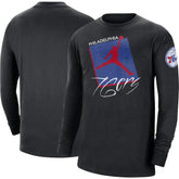 Philadelphia 76ers Jordan Brand Courtside Max 90 Vintage Wash Statement Edition Long Sleeve T-Shirt - Black on sale
