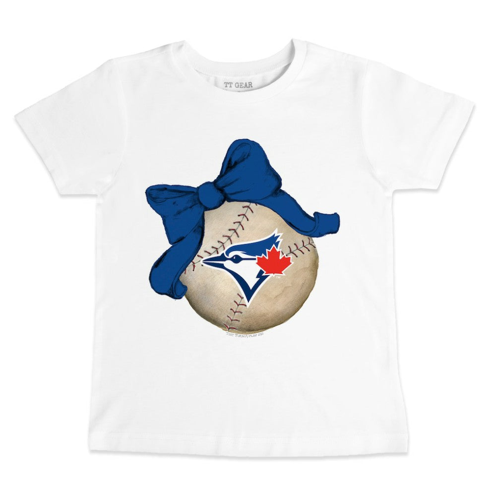 Toronto Blue Jays Tiny Turnip Youth Baseball Bow T-Shirt White