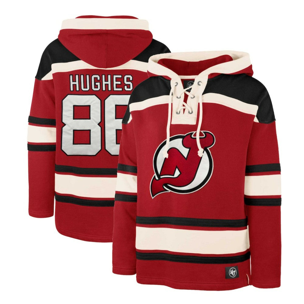 Jack Hughes New Jersey Devils '47 Player Lacer Pullover Hoodie - Red Jerseys