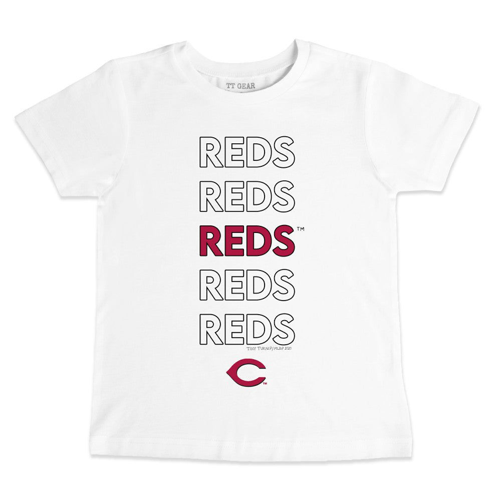 Cincinnati Reds Tiny Turnip Youth Stacked T-Shirt White