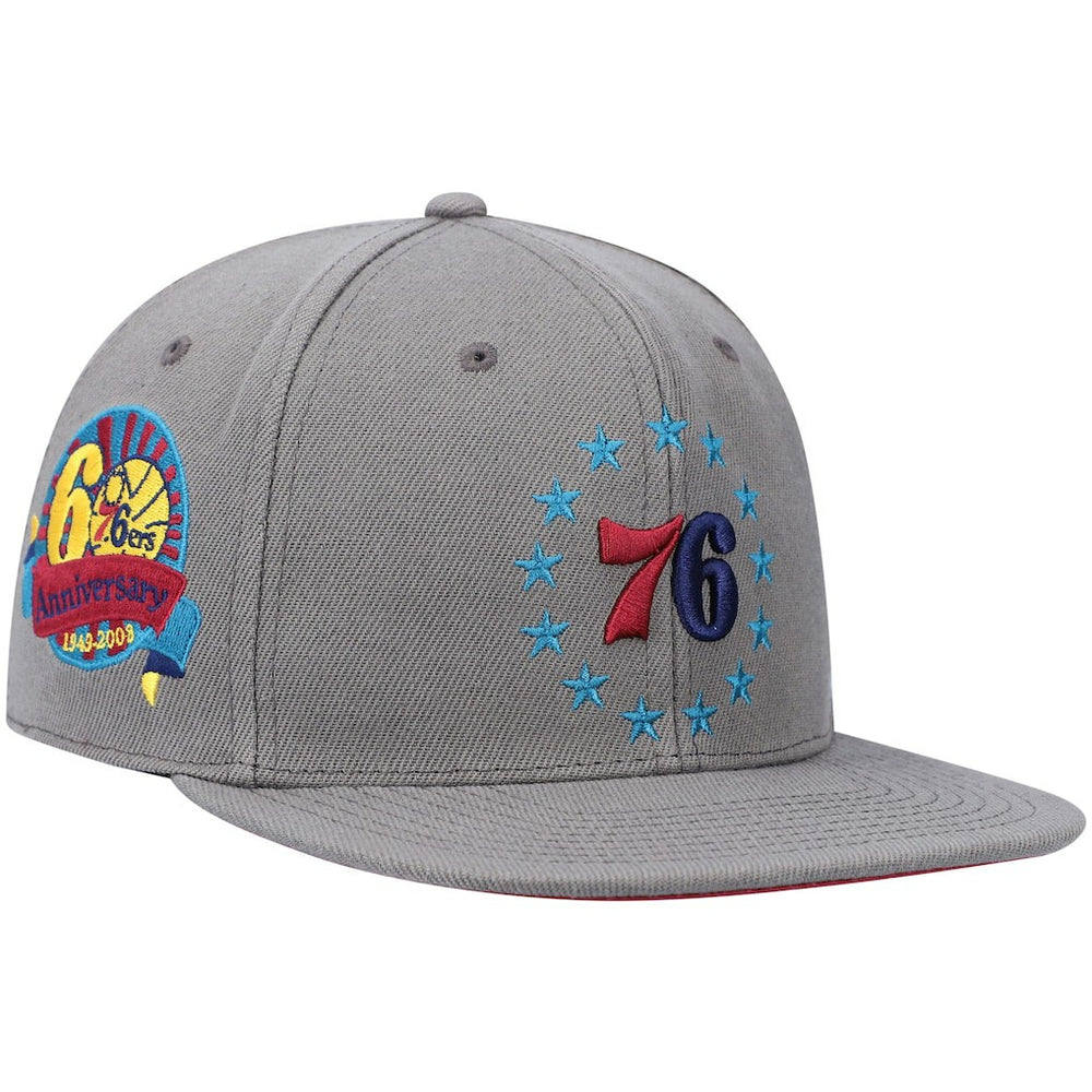 Philadelphia 76ers Hardwood Classics 60th Anniversary Carbon Cabernet Fitted Hat - Charcoal on sale