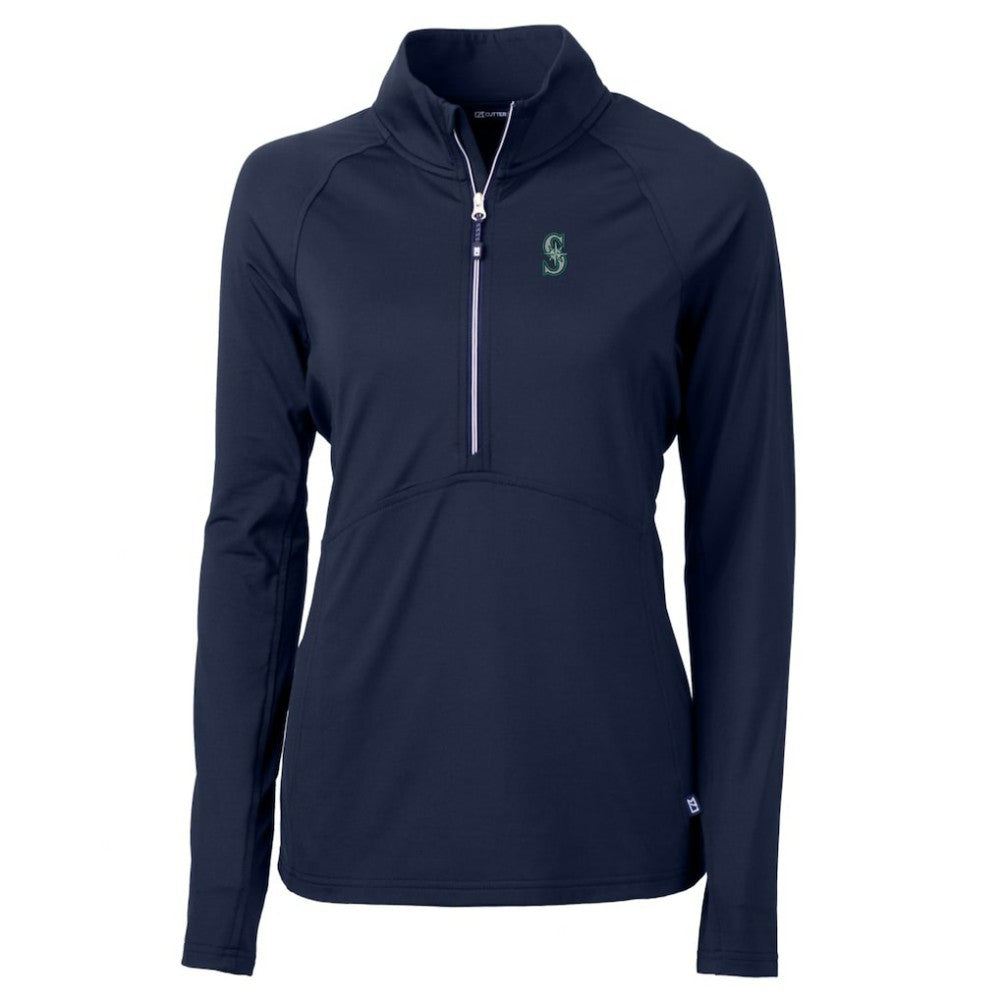 Seattle Mariners Cutter & Buck Women's Adapt Eco Knit Stretch Half-Zip Pullover Top Navy