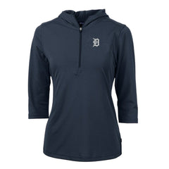 Detroit Tigers Cutter & Buck Women's Virtue Eco Pique 3/4 Sleeve Half-Zip Pullover Hoodie Navy