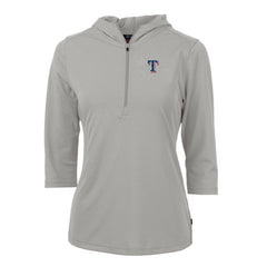 Texas Rangers Cutter & Buck Women's Virtue Eco Pique 3/4 Sleeve Half-Zip Pullover Hoodie Gray