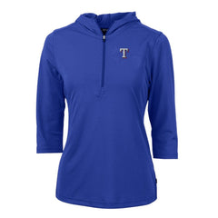 Texas Rangers Cutter & Buck Women's Virtue Eco Pique 3/4 Sleeve Half-Zip Pullover Hoodie Royal