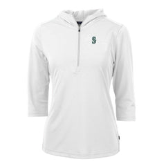 Seattle Mariners Cutter & Buck Women's Virtue Eco Pique 3/4 Sleeve Half-Zip Pullover Hoodie White