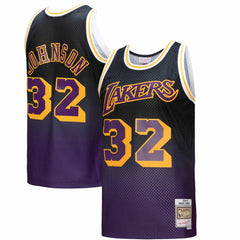 Magic Johnson Los Angeles Lakers 1984/85 Hardwood Classics Fadeaway Swingman Player Jersey - Purple/Black for sale